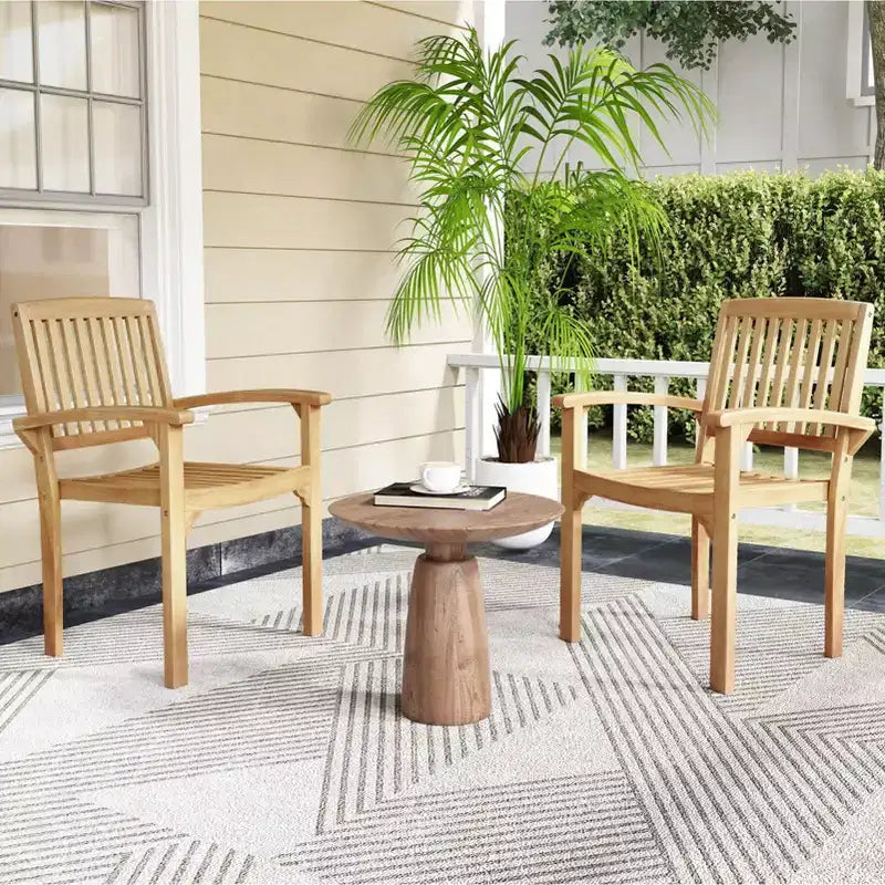 Costway Fauteuil de jardin en teck 1/2/4 pièces avec assise à lattes et assise incurvée