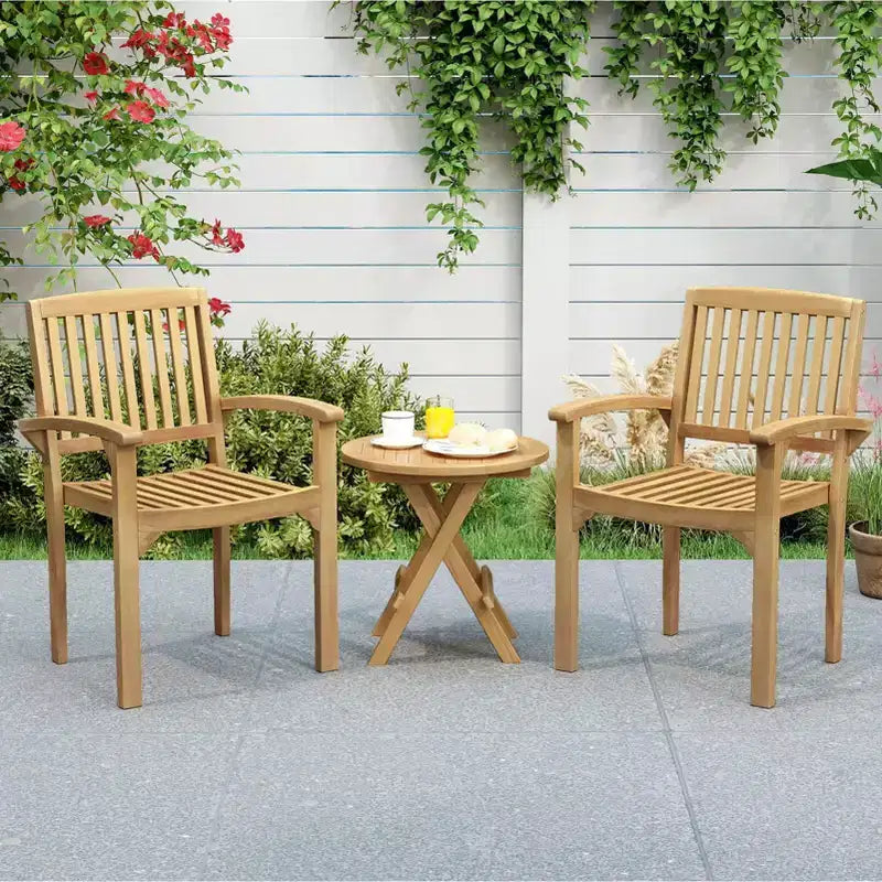 Costway Fauteuil de jardin en teck 1/2/4 pièces avec assise à lattes et assise incurvée
