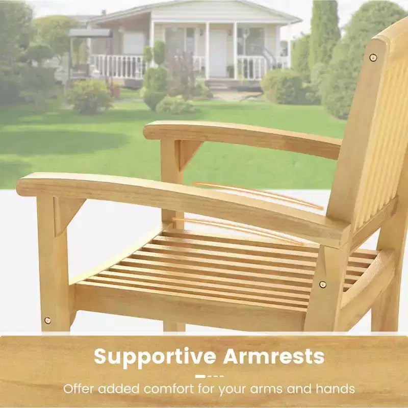 Costway Fauteuil de jardin en teck 1/2/4 pièces avec assise à lattes et assise incurvée