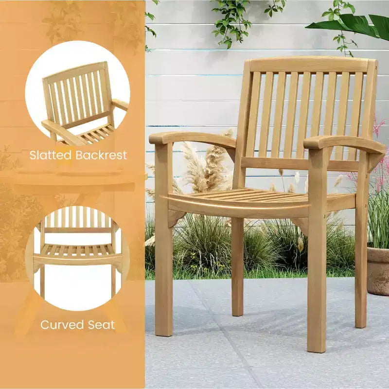 Costway Fauteuil de jardin en teck 1/2/4 pièces avec assise à lattes et assise incurvée