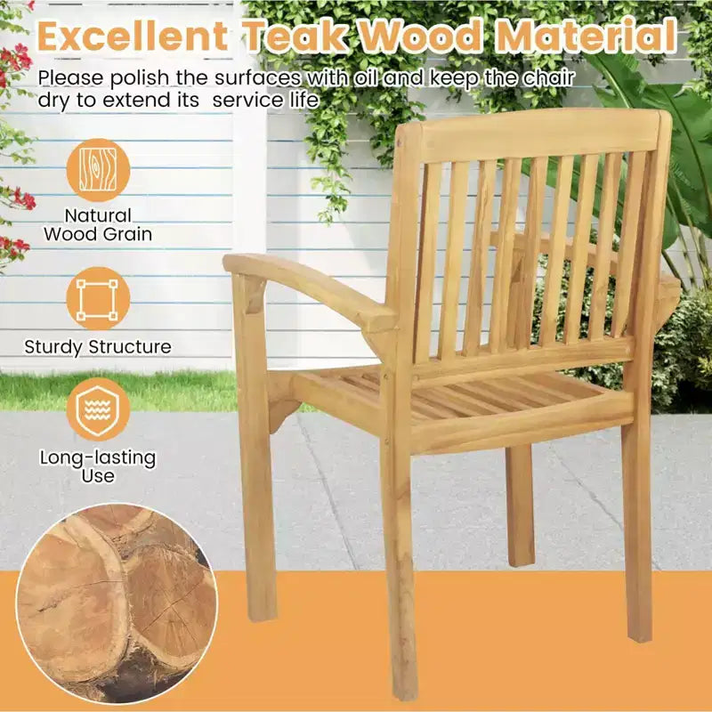 Costway Fauteuil de jardin en teck 1/2/4 pièces avec assise à lattes et assise incurvée