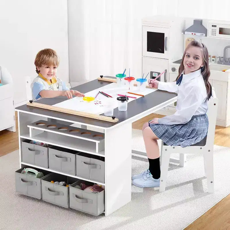 COZONY Table et chaise d'activités artistiques 4-en-1 pour enfants avec rangement, bureau d'activités pour tout-petits avec organisateur