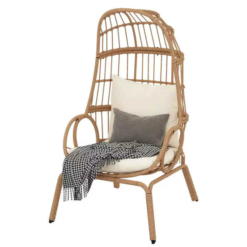 Fauteuil œuf de jardin en osier avec dossier haut et coussin pour l'intérieur et l'extérieur