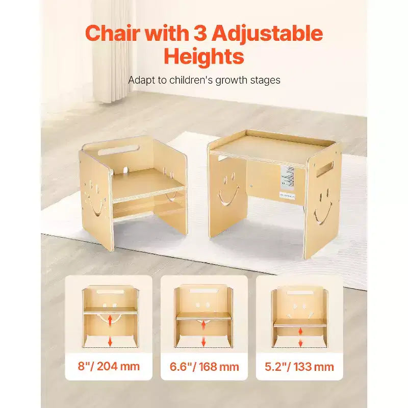 Table et chaise de sevrage Montessori VEVOR, ensemble 3-en-1 en bois pour tout-petits avec tableau noir, table à hauteur réglable pour les 1-5 ans, naturelle