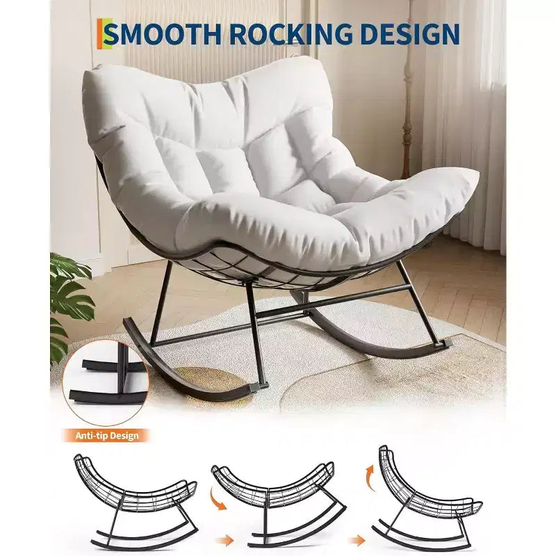 Fauteuil à bascule d'extérieur Acekool Papasan, rocking chair œuf surdimensionné avec cadre en métal, fauteuil de patio en rotin