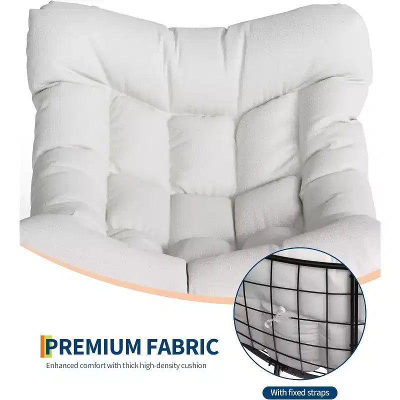 Fauteuil à bascule d'extérieur Acekool Papasan, rocking chair œuf surdimensionné avec cadre en métal, fauteuil de patio en rotin