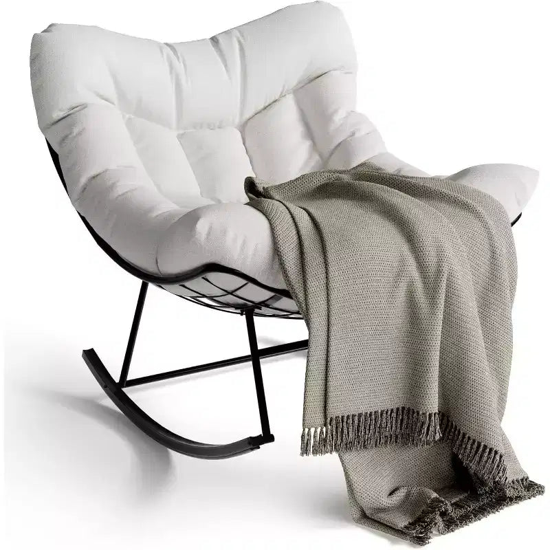Fauteuil à bascule d'extérieur Acekool Papasan, rocking chair œuf surdimensionné avec cadre en métal, fauteuil de patio en rotin