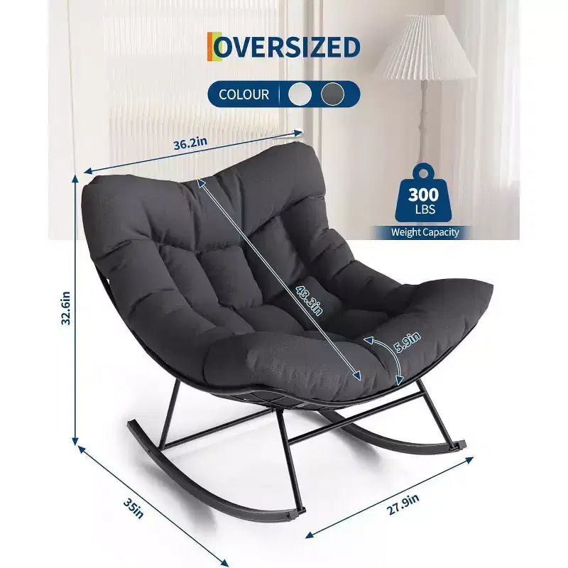 Fauteuil à bascule d'extérieur Acekool Papasan, rocking chair œuf surdimensionné avec cadre en métal, fauteuil de patio en rotin