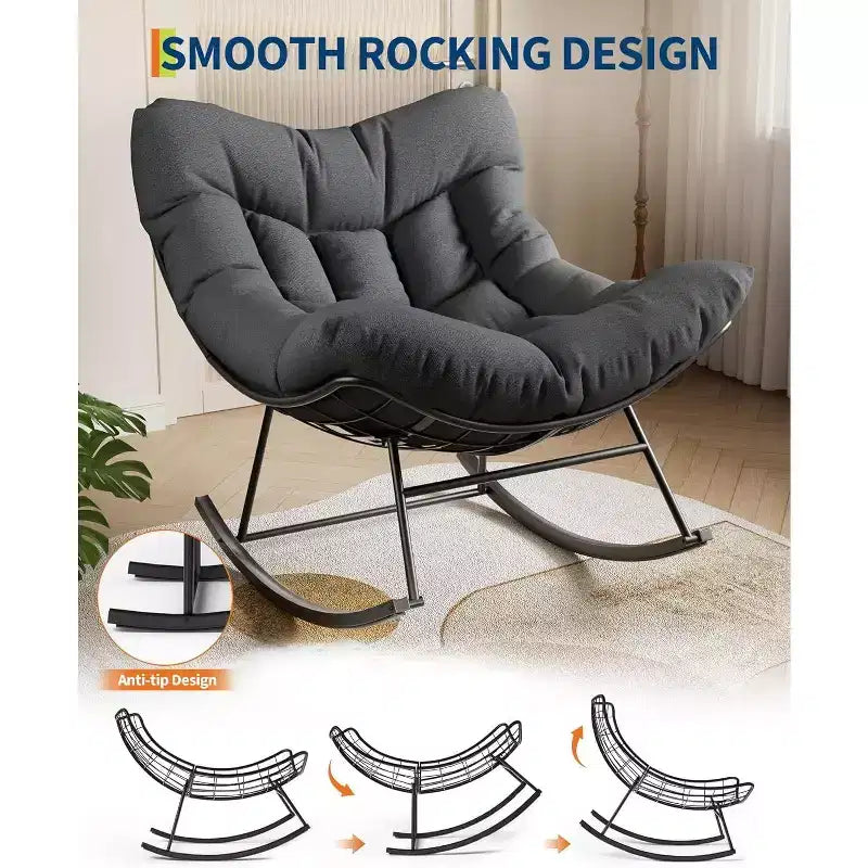 Fauteuil à bascule d'extérieur Acekool Papasan, rocking chair œuf surdimensionné avec cadre en métal, fauteuil de patio en rotin