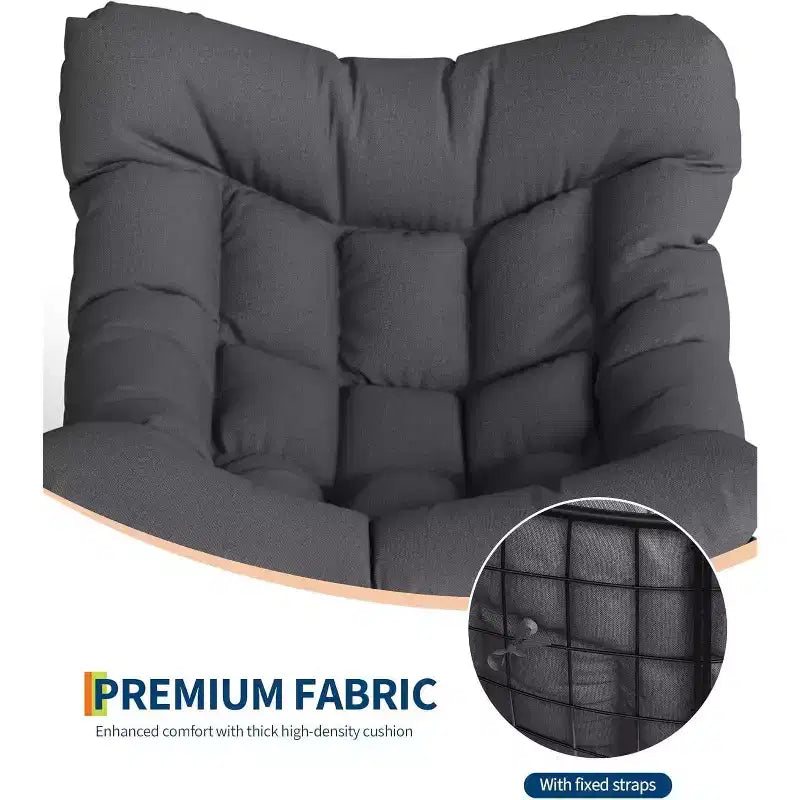 Fauteuil à bascule d'extérieur Acekool Papasan, rocking chair œuf surdimensionné avec cadre en métal, fauteuil de patio en rotin