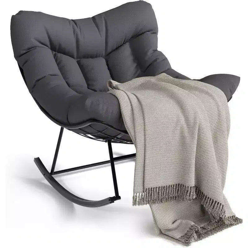 Fauteuil à bascule d'extérieur Acekool Papasan, rocking chair œuf surdimensionné avec cadre en métal, fauteuil de patio en rotin