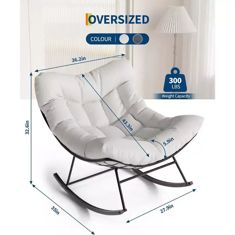 Fauteuil à bascule d'extérieur Acekool Papasan, rocking chair œuf surdimensionné avec cadre en métal, fauteuil de patio en rotin