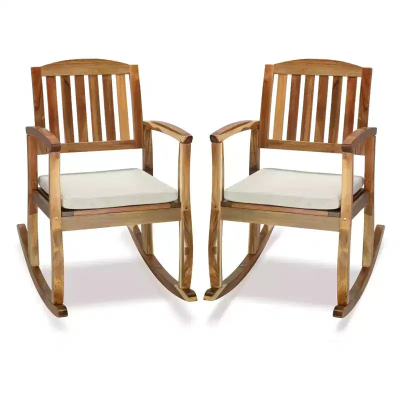 36 in. Acacia Wood Outdoor Rocking Chair with Cushion