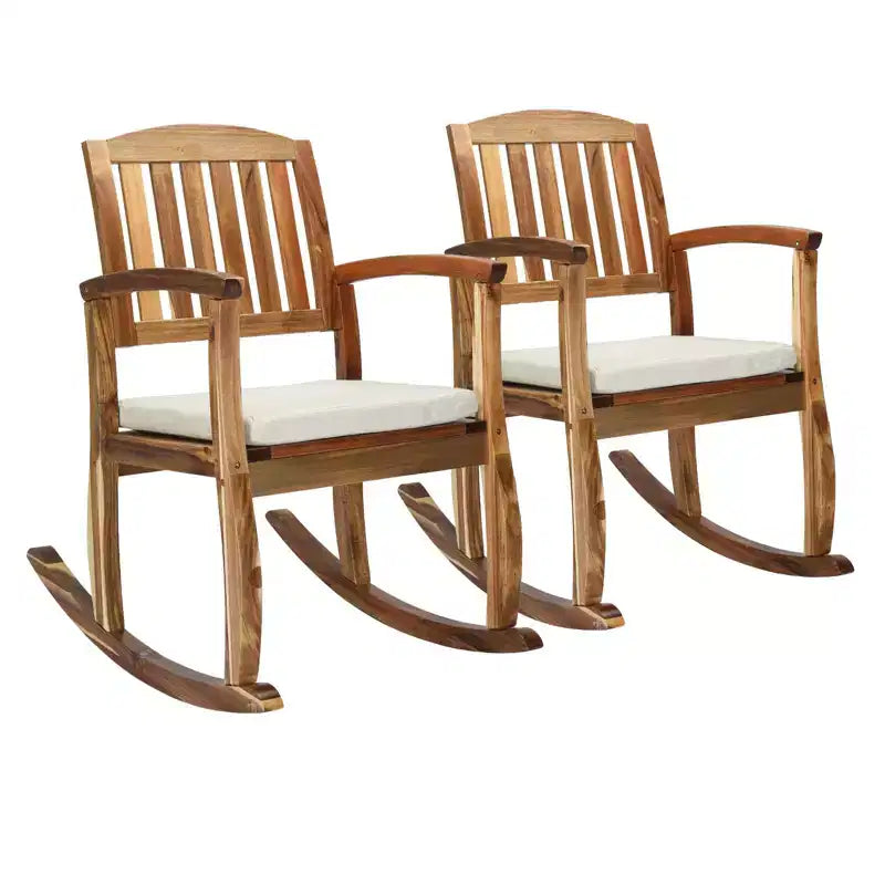 Fauteuil à bascule d'extérieur en bois d'acacia de 91 cm avec coussin
