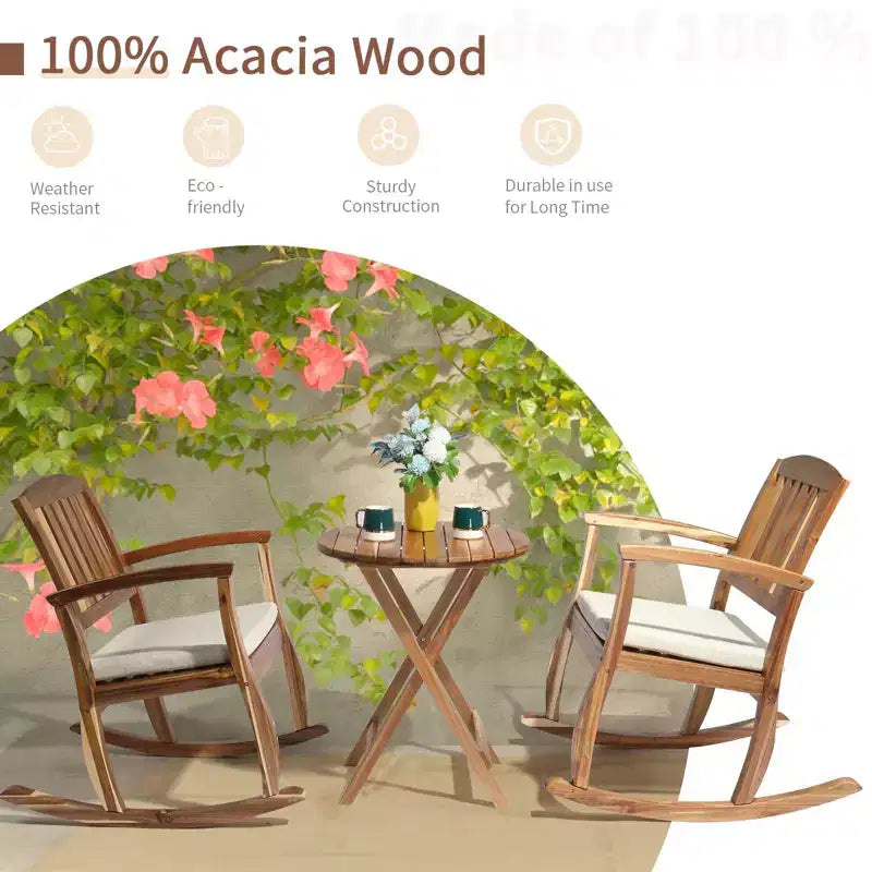 Fauteuil à bascule d'extérieur en bois d'acacia de 91 cm avec coussin