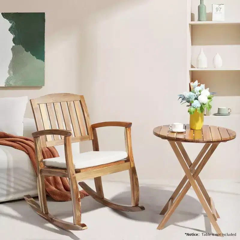 Fauteuil à bascule d'extérieur en bois d'acacia de 91 cm avec coussin