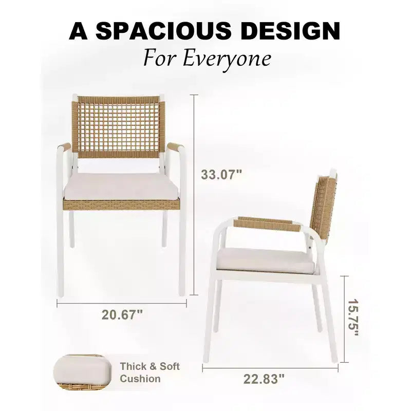 Lot de 4 chaises de salle à manger d'extérieur, chaises en osier avec coussins et accoudoirs, cadre en métal pour jardin, véranda, pelouse et bord de piscine