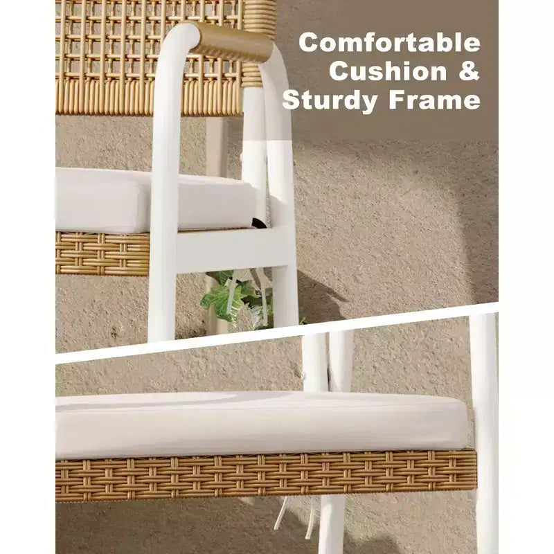 Lot de 4 chaises de salle à manger d'extérieur, chaises en osier avec coussins et accoudoirs, cadre en métal pour jardin, véranda, pelouse et bord de piscine