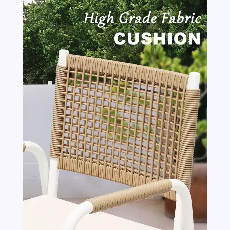 Lot de 4 chaises de salle à manger d'extérieur, chaises en osier avec coussins et accoudoirs, cadre en métal pour jardin, véranda, pelouse et bord de piscine