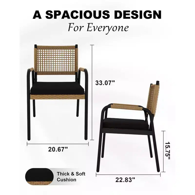 Lot de 4 chaises de salle à manger d'extérieur, chaises en osier avec coussins et accoudoirs, cadre en métal pour jardin, véranda, pelouse et bord de piscine