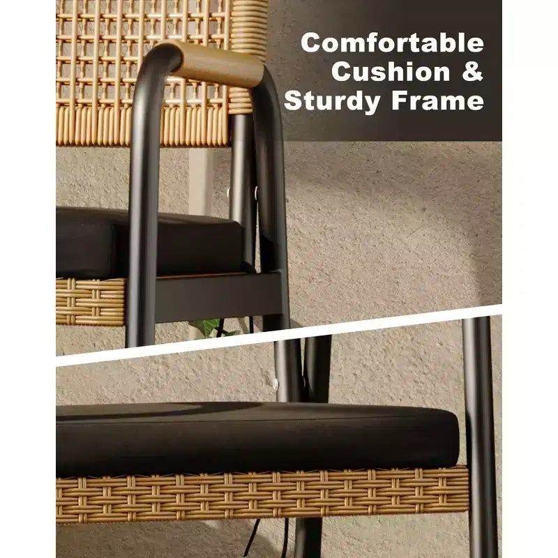 Lot de 4 chaises de salle à manger d'extérieur, chaises en osier avec coussins et accoudoirs, cadre en métal pour jardin, véranda, pelouse et bord de piscine