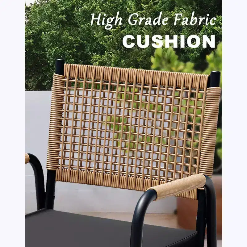 Lot de 4 chaises de salle à manger d'extérieur, chaises en osier avec coussins et accoudoirs, cadre en métal pour jardin, véranda, pelouse et bord de piscine