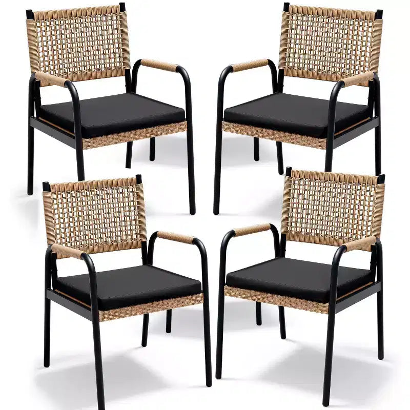 Outdoor Patio Dining Chairs Set of 4, Wicker Chairs with Cushions Armrest,Metal Frame for Garden, Porch, Lawn and Poolside