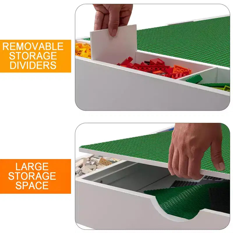 Table enfant, table de jeu rabattable 2 en 1 et organisateur de jouets compatible Lego, pour ranger sous le lit ou le canapé, meuble de jeu