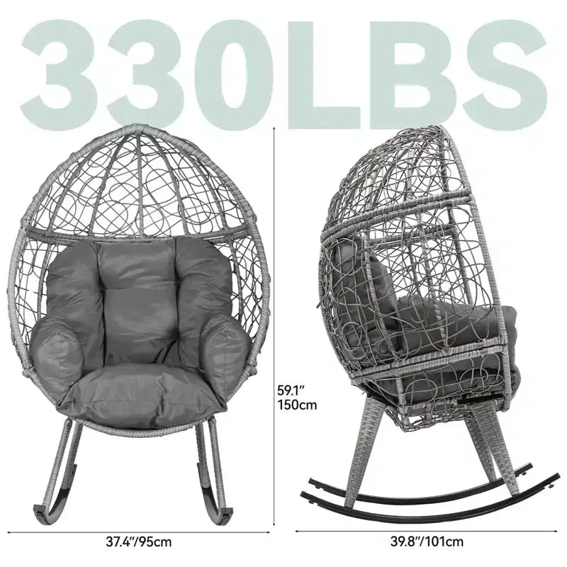 Fauteuil œuf en rotin pour patio, fauteuil lounge résilient avec coussin