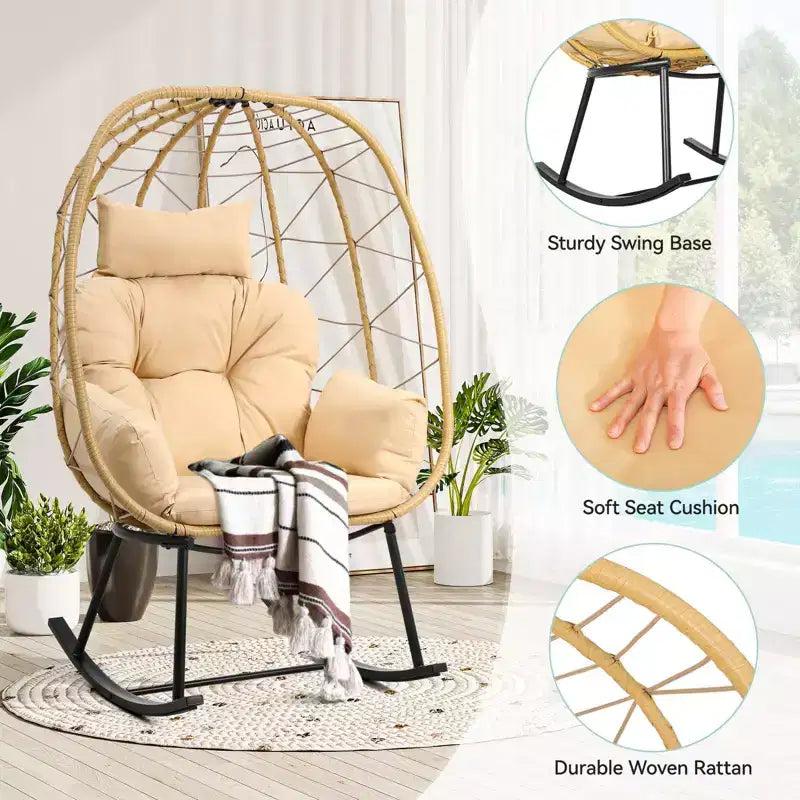 Fauteuil œuf en rotin pour patio, fauteuil lounge résilient avec coussin