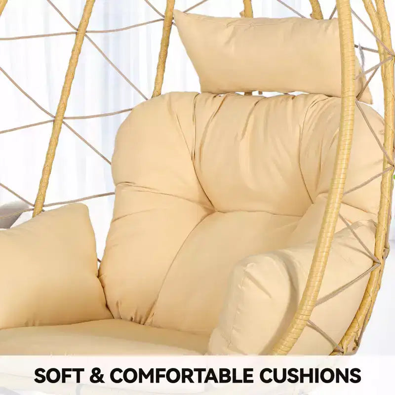 Fauteuil œuf en rotin pour patio, fauteuil lounge résilient avec coussin