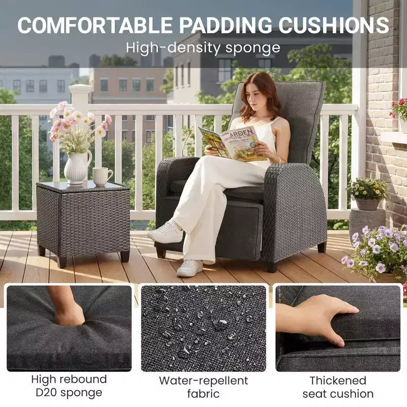 Heynemo Chaise longue réglable en rotin, chaise longue d'extérieur avec dossier et repose-pieds, mobilier de terrasse en osier résistant aux intempéries pour terrasse, véranda