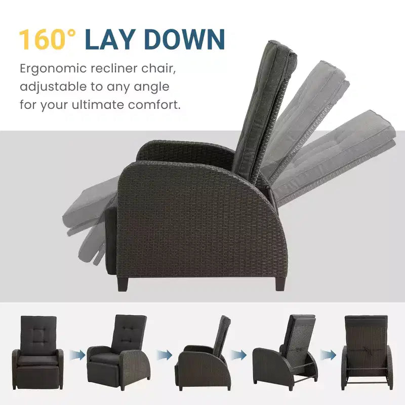 Heynemo Chaise longue réglable en rotin, chaise longue d'extérieur avec dossier et repose-pieds, mobilier de terrasse en osier résistant aux intempéries pour terrasse, véranda