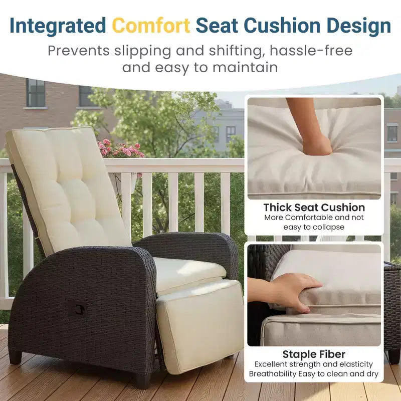 Heynemo Chaise longue réglable en rotin, chaise longue d'extérieur avec dossier et repose-pieds, mobilier de terrasse en osier résistant aux intempéries pour terrasse, véranda