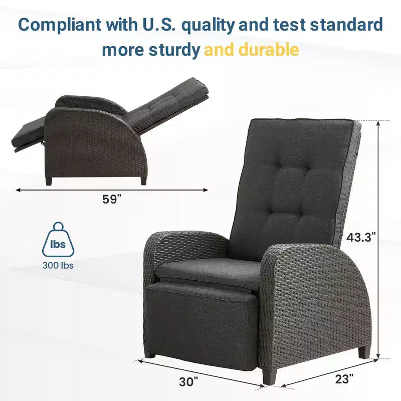 Heynemo Chaise longue réglable en rotin, chaise longue d'extérieur avec dossier et repose-pieds, mobilier de terrasse en osier résistant aux intempéries pour terrasse, véranda