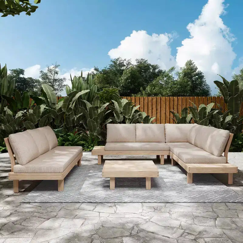 Christopher Knight Home Rock 5-Piece Patio Rustic Acacia Wood Slatted Seating Set with Cushions