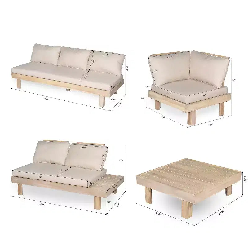 Christopher Knight Home Rock Ensemble de 5 pièces de salon de jardin rustique en bois d'acacia avec coussins