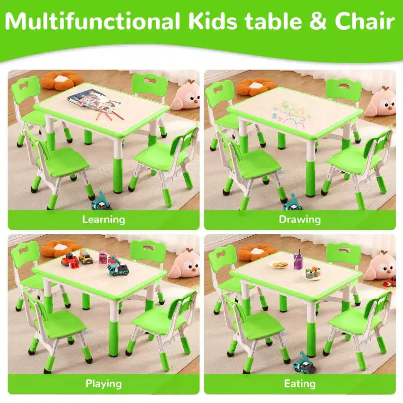 Table et 4 chaises pour enfants, réglables en hauteur, plateau effaçable, ensemble table et chaises multifonctionnel pour la lecture, le dessin, les repas