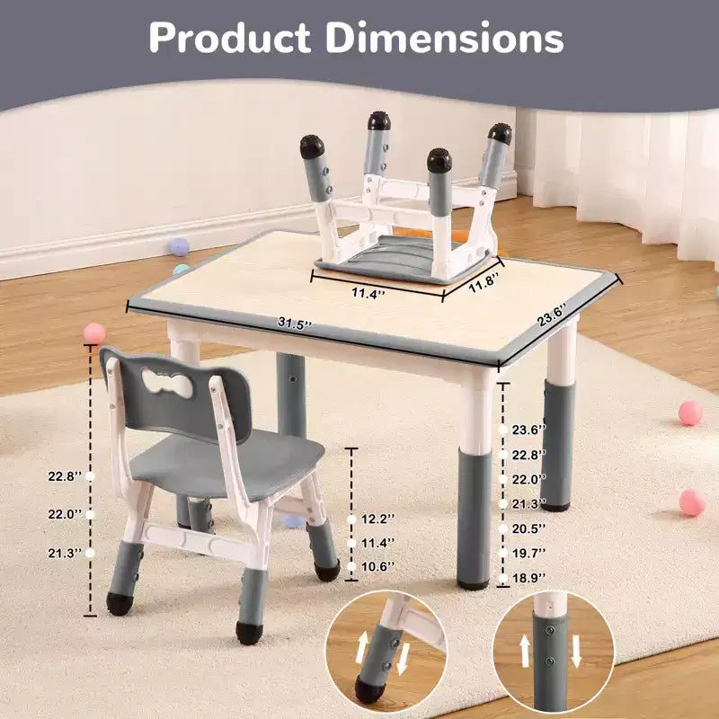 Table et 4 chaises pour enfants, réglables en hauteur, plateau effaçable, ensemble table et chaises multifonctionnel pour la lecture, le dessin, les repas