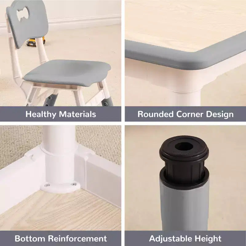 Table et 4 chaises pour enfants, réglables en hauteur, plateau effaçable, ensemble table et chaises multifonctionnel pour la lecture, le dessin, les repas