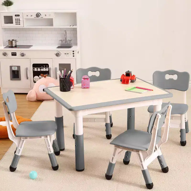 Table et 4 chaises pour enfants, réglables en hauteur, plateau effaçable, ensemble table et chaises multifonctionnel pour la lecture, le dessin, les repas