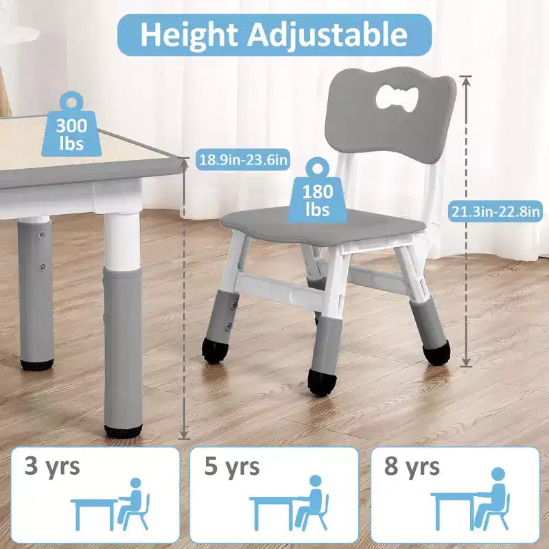 Ensemble table et 4 chaises GustoWave pour enfants, table réglable en hauteur (23") et 4 chaises pour tout-petits avec pieds antidérapants et plateau de bureau anti-graffiti avec organisateur
