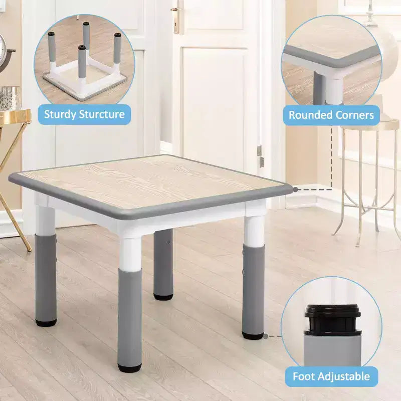 Ensemble table et 4 chaises GustoWave pour enfants, table réglable en hauteur (23") et 4 chaises pour tout-petits avec pieds antidérapants et plateau de bureau anti-graffiti avec organisateur