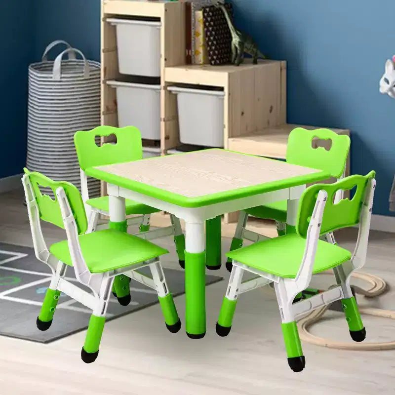 Ensemble table et 4 chaises GustoWave pour enfants, table réglable en hauteur (23") et 4 chaises pour tout-petits avec pieds antidérapants et plateau de bureau anti-graffiti avec organisateur