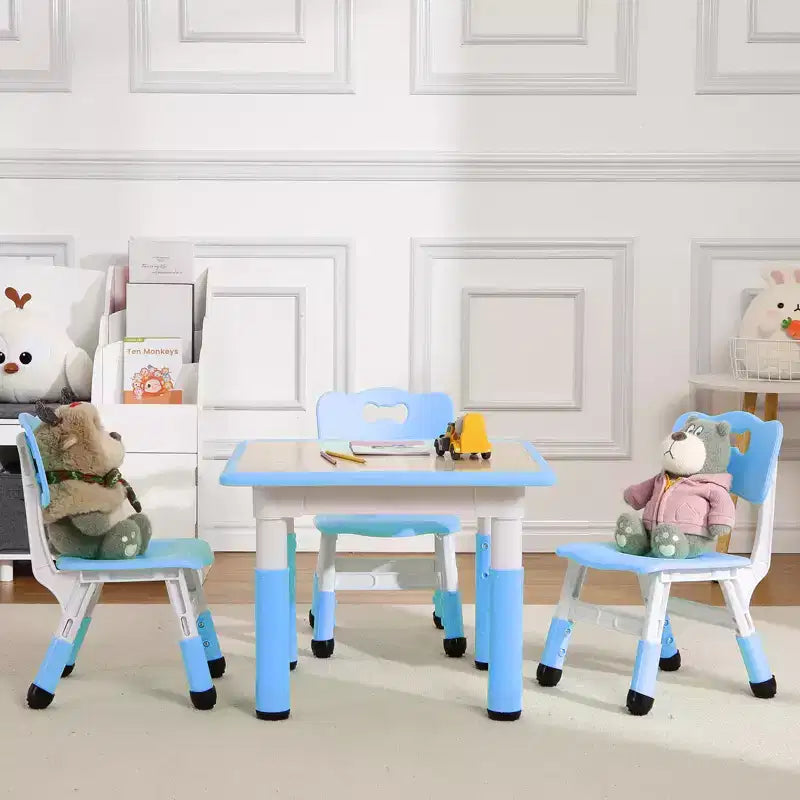 Ensemble table et 4 chaises GustoWave pour enfants, table réglable en hauteur (23") et 4 chaises pour tout-petits avec pieds antidérapants et plateau de bureau anti-graffiti avec organisateur
