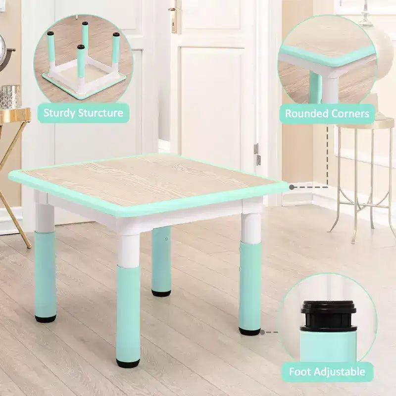 Ensemble table et 4 chaises GustoWave pour enfants, table réglable en hauteur (23") et 4 chaises pour tout-petits avec pieds antidérapants et plateau de bureau anti-graffiti avec organisateur