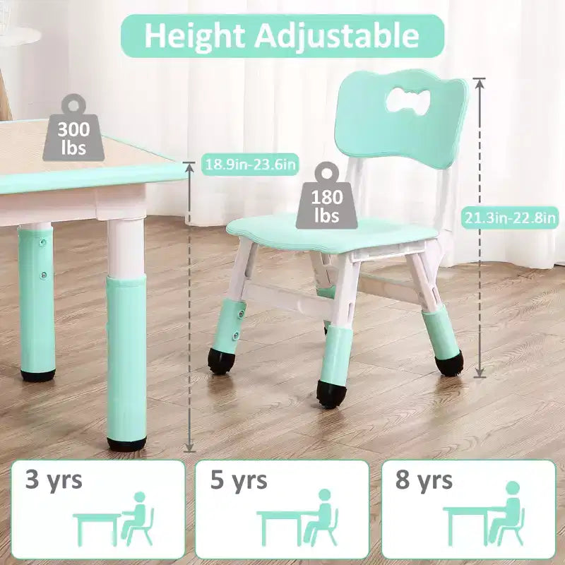 Ensemble table et 4 chaises GustoWave pour enfants, table réglable en hauteur (23") et 4 chaises pour tout-petits avec pieds antidérapants et plateau de bureau anti-graffiti avec organisateur