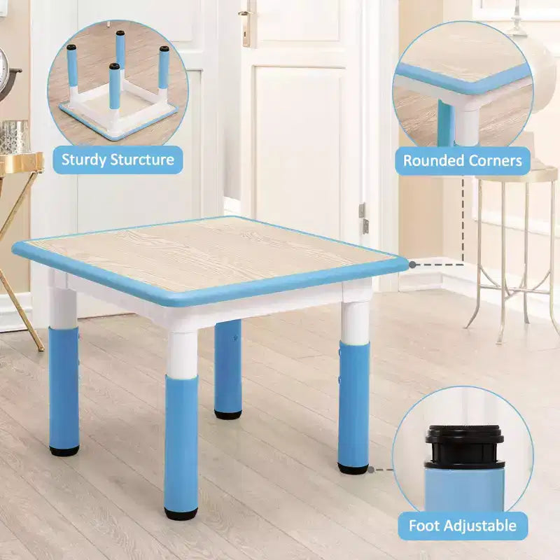 Ensemble table et 4 chaises GustoWave pour enfants, table réglable en hauteur (23") et 4 chaises pour tout-petits avec pieds antidérapants et plateau de bureau anti-graffiti avec organisateur
