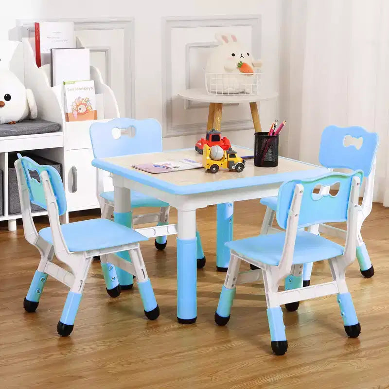Ensemble table et 4 chaises GustoWave pour enfants, table réglable en hauteur (23") et 4 chaises pour tout-petits avec pieds antidérapants et plateau de bureau anti-graffiti avec organisateur