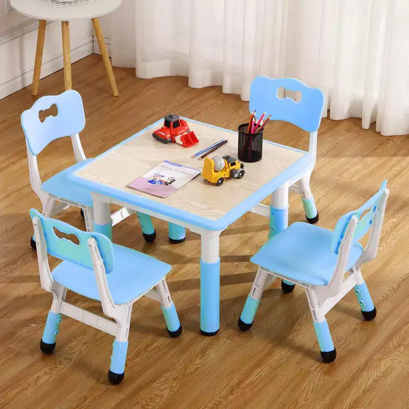 Ensemble table et 4 chaises GustoWave pour enfants, table réglable en hauteur (23") et 4 chaises pour tout-petits avec pieds antidérapants et plateau de bureau anti-graffiti avec organisateur